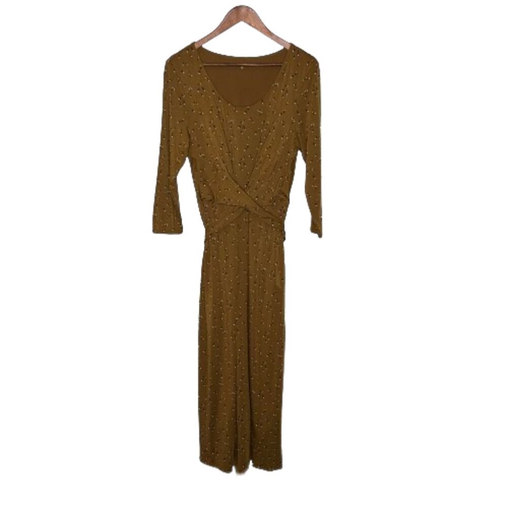 Garnet Hill Womens Ditzy Floral Faux Wrap Maxi Dress Size M Forest Fairy Earthy